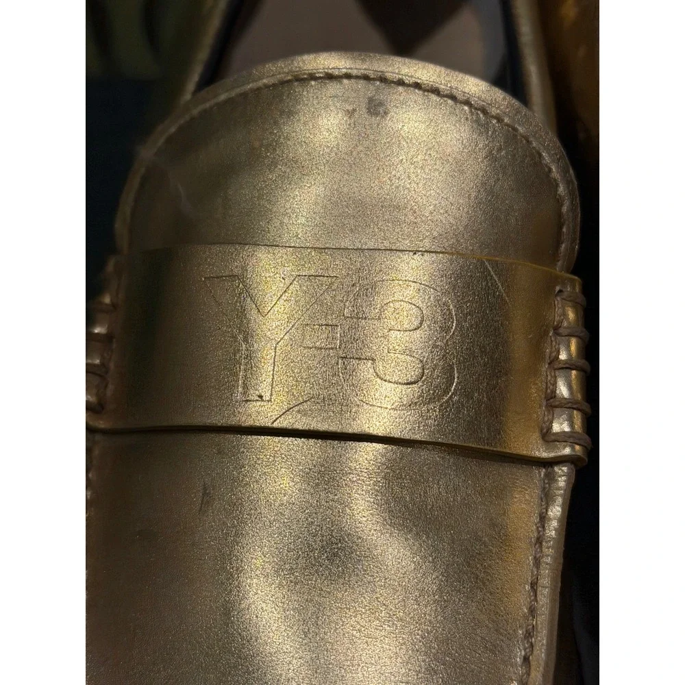 Rare Y-3 Yohji Yamamoto Gold Metallic Leather PLoafers Rare UK‎ 6.5 Mens 7.5